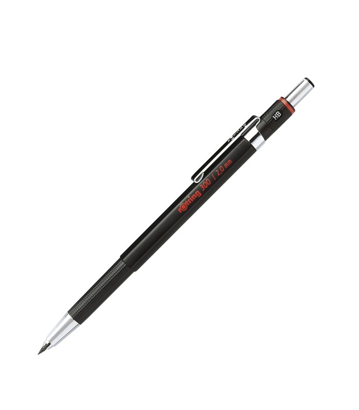 rOtring 300 Mechanical Pencil | 2.0 mm | Refillable with Sharpener Under Cap | Black | 12 Count