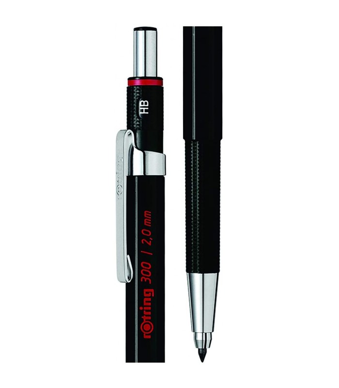 rOtring 300 Mechanical Pencil | 2.0 mm | Refillable with Sharpener Under Cap | Black | 12 Count