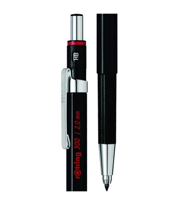 rOtring 300 Mechanical Pencil | 2.0 mm | Refillable with Sharpener Under Cap | Black | 12 Count
