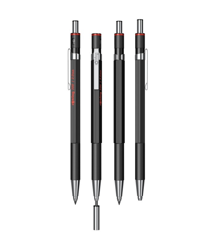 rOtring 300 Mechanical Pencil | 2.0 mm | Refillable with Sharpener Under Cap | Black | 12 Count