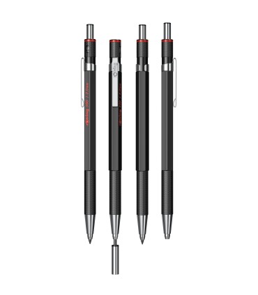 rOtring 300 Mechanical Pencil | 2.0 mm | Refillable with Sharpener Under Cap | Black | 12 Count