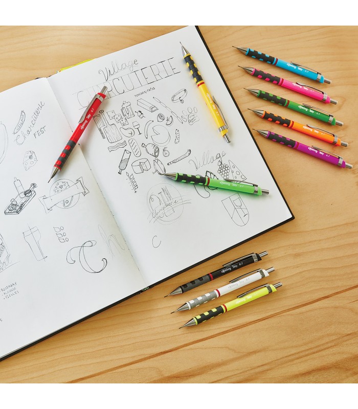 rOtring Tikky Colour-Coded Mechanical Pencil Set | 0.5 mm | with 12 Lead Refills & Eraser