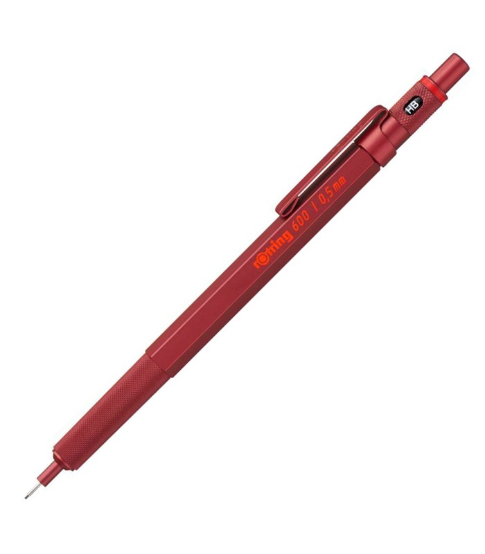 rOtring 600 Mechanical Pencil | 0.5 mm | Red All-Metal Body Propelling Pencil | Non-Slip Knurled Grip & Hexagonal Barrel