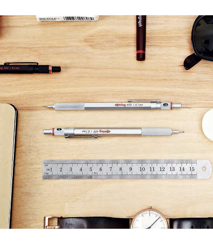 rOtring 600 Mechanical Pencil | 0.5 mm | Red All-Metal Body Propelling Pencil | Non-Slip Knurled Grip & Hexagonal Barrel