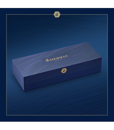 Waterman Expert Fountain Pen | Metal & Blue Lacquer | Chiselled Cap | Stainless Steel Fine Nib | Blue Ink | Gift Box