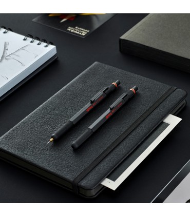 rOtring 800+ Mechanical Pencil and Touchscreen Stylus | Twist-to-Retract HB 0.7 mm Propelling Pencil | Black Metal Barrel