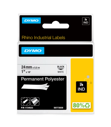 DYMO Rhino Industrial Permanent Polyester Labels | 24 mm x 5.5 m | Black Print on White | Self-Adhesive | for LabelManager & Rhi