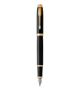 PARKER IM Fountain Pen, Lacquer Black, Gold Trims, Fine Nib - Giftbox