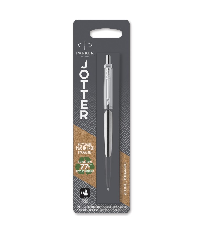 Parker Jotter Gel Pen | Stainless Steel with Chrome Trim | Medium Point Black Ink (0.7 mm)