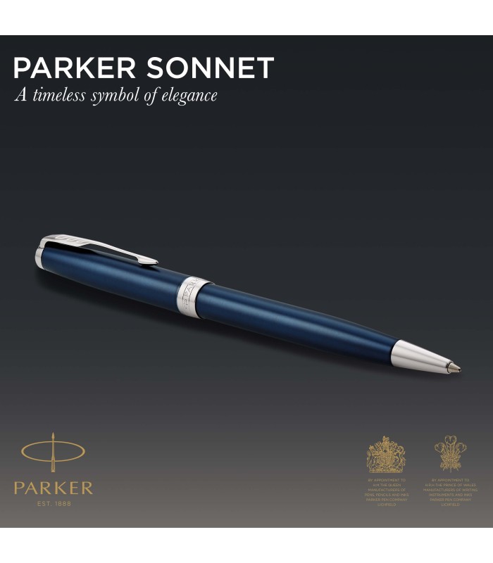 Parker Sonnet Ballpoint Pen | Blue Lacquer with Palladium Trim | Medium Point Black Ink | Gift Box