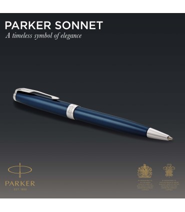 Parker Sonnet Ballpoint Pen | Blue Lacquer with Palladium Trim | Medium Point Black Ink | Gift Box