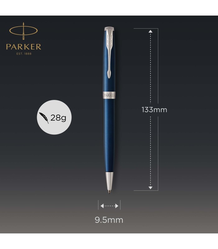 Parker Sonnet Ballpoint Pen | Blue Lacquer with Palladium Trim | Medium Point Black Ink | Gift Box
