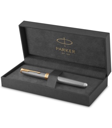 Parker Sonnet Fountain Pen | Chiselled Silver with Gold Trim | Solid 18k Gold Fine Nib | Gift Box