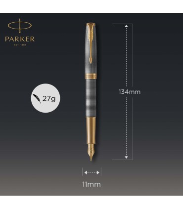 Parker Sonnet Fountain Pen | Chiselled Silver with Gold Trim | Solid 18k Gold Fine Nib | Gift Box