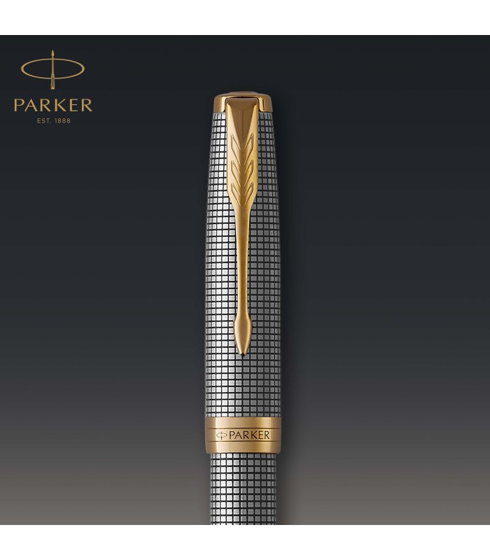 Parker Sonnet Fountain Pen | Chiselled Silver with Gold Trim | Solid 18k Gold Fine Nib | Gift Box