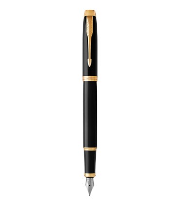 PARKER IM Fountain Pen, Black Lacquer, Gold Trims, medium Nib - Giftbox