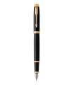 PARKER IM Fountain Pen, Black Lacquer, Gold Trims, medium Nib - Giftbox