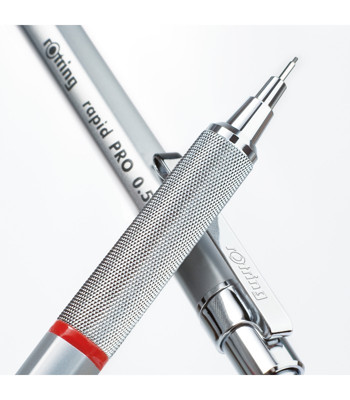 rOtring Rapid Pro Mechanical Pencil | HB 0.5 mm Lead Propelling Pencil | Reduced Lead Breakage | Silver Chrome Full-Metal Barrel