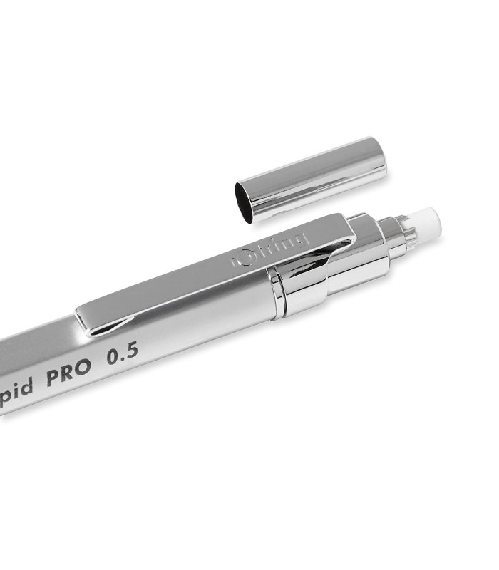 rOtring Rapid Pro Mechanical Pencil | HB 0.5 mm Lead Propelling Pencil | Reduced Lead Breakage | Silver Chrome Full-Metal Barrel