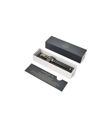 PARKER IM Fountain Pen, Black Lacquer, Gold Trims, medium Nib