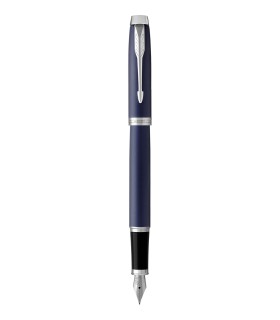PARKER IM stylo plume, bleu mat, Plume moyenne, attributs chromés, Coffret cadeau