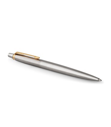 Parker Jotter Ballpoint Pen | Stainless Steel with Golden Trim | Medium Point Blue Ink