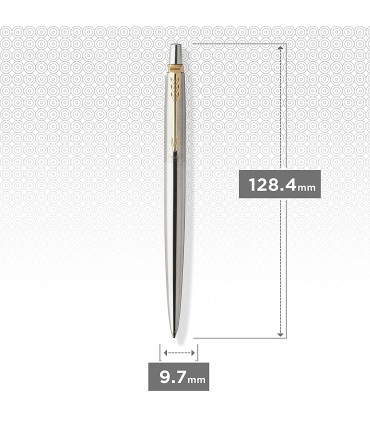Parker Jotter Ballpoint Pen | Stainless Steel with Golden Trim | Medium Point Blue Ink