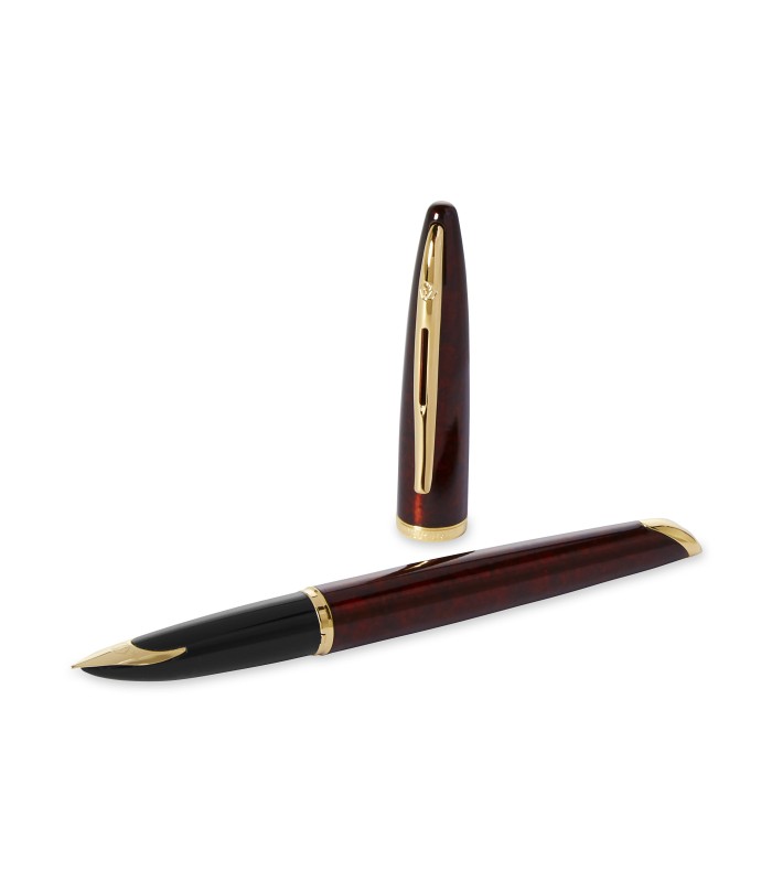 Waterman Carène Marine Amber Fountain Pen | Gloss Brown & Black with 23k Gold Clip | Fine Nib with Blue Ink Cartridge | Gift Box