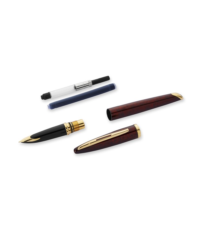 Waterman Carène Marine Amber Fountain Pen | Gloss Brown & Black with 23k Gold Clip | Fine Nib with Blue Ink Cartridge | Gift Box
