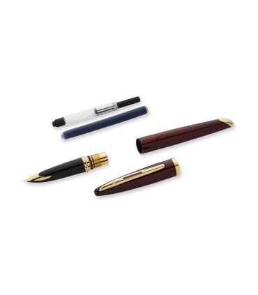 Waterman Carène Marine Amber Fountain Pen | Gloss Brown & Black with 23k Gold Clip | Fine Nib with Blue Ink Cartridge | Gift Box