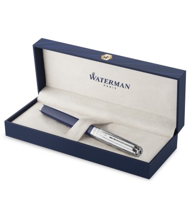 Waterman Exception Fountain Pen | Metal & Blue Lacquer with Palladium Trim and Etched cap | 18K Gold Medium Nib | Gift Box
