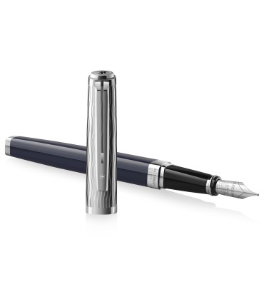 Waterman Exception Fountain Pen | Metal & Blue Lacquer with Palladium Trim and Etched cap | 18K Gold Medium Nib | Gift Box