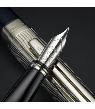 Waterman Exception Fountain Pen | Metal & Blue Lacquer with Palladium Trim and Etched cap | 18K Gold Medium Nib | Gift Box