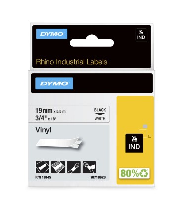 DYMO Rhino Industrial Vinyl Labels | 19 mm x 5.5 m | Black Print on White | Self-Adhesive | for Rhino & LabelManager Label Maker