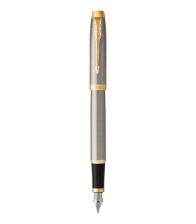 PARKER IM Fountain Pen, Brushed Metal, Gold trims, medium Nib - Giftbox