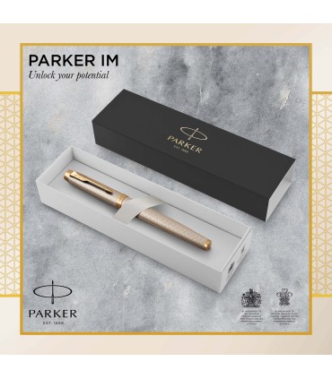 Parker IM Rollerball Pen | Premium Warm Silver | Fine Point Black Ink | Gift Box