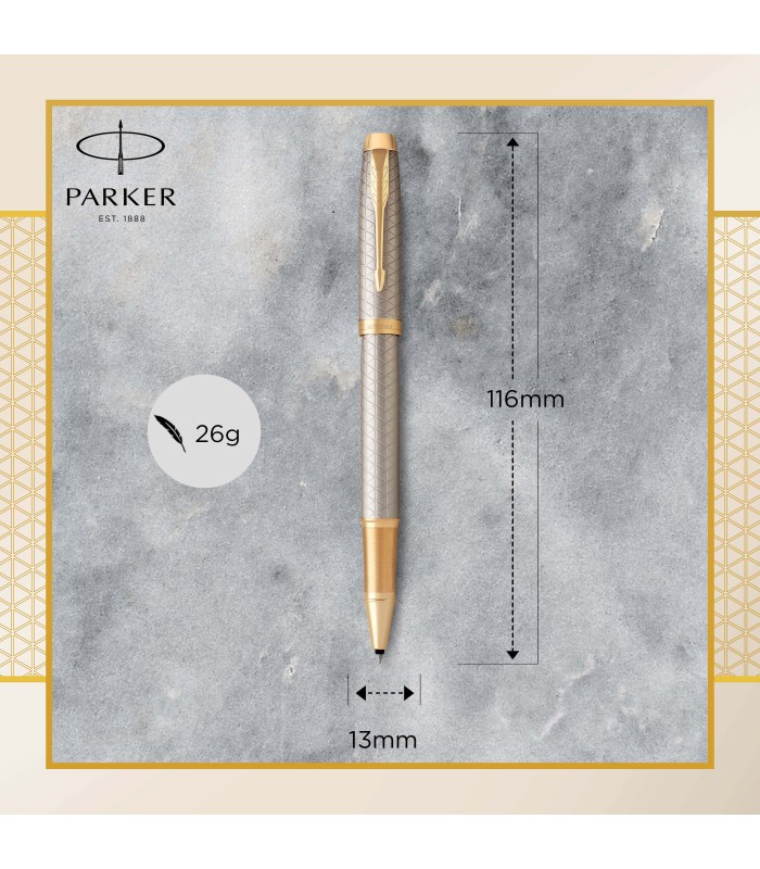 Parker IM Rollerball Pen | Premium Warm Silver | Fine Point Black Ink | Gift Box