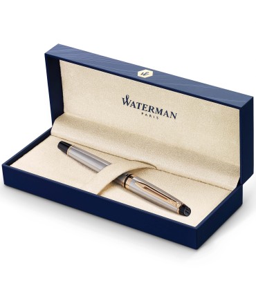 Waterman Expert Rollerball Pen | Stainless Steel with 23k Gold Trim | Fine Point | Black Ink | Gift Box
