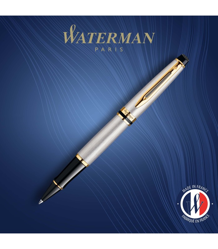 Waterman Expert Rollerball Pen | Stainless Steel with 23k Gold Trim | Fine Point | Black Ink | Gift Box