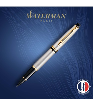 Waterman Expert Rollerball Pen | Stainless Steel with 23k Gold Trim | Fine Point | Black Ink | Gift Box