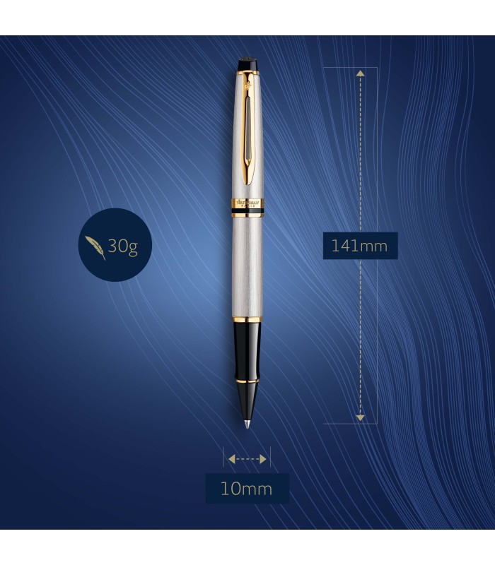 Waterman Expert Rollerball Pen | Stainless Steel with 23k Gold Trim | Fine Point | Black Ink | Gift Box