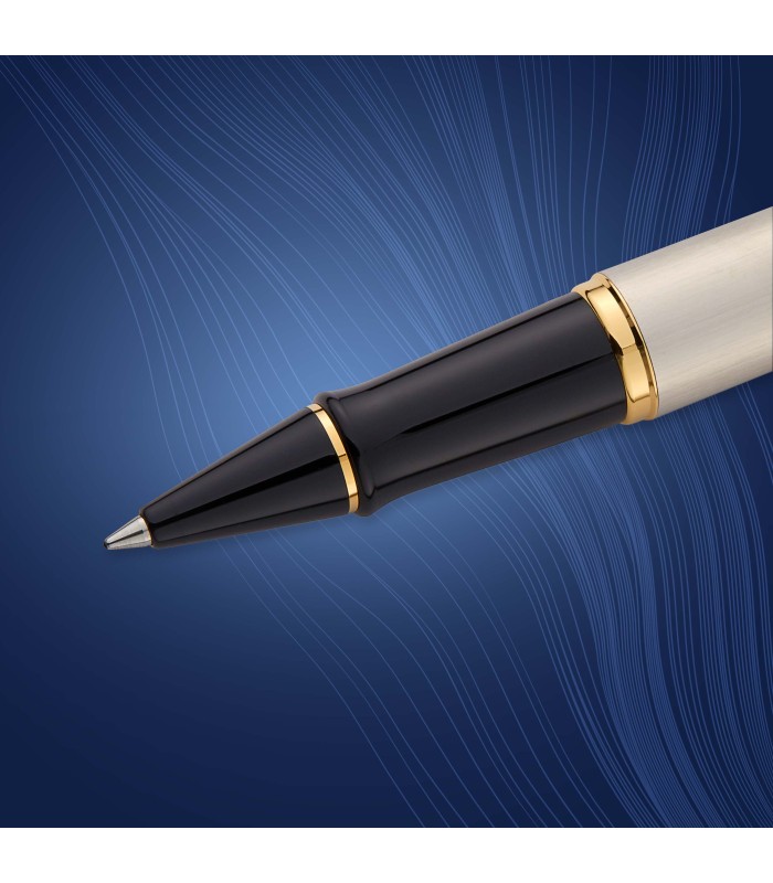 Waterman Expert Rollerball Pen | Stainless Steel with 23k Gold Trim | Fine Point | Black Ink | Gift Box