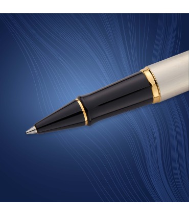 Waterman Expert Rollerball Pen | Stainless Steel with 23k Gold Trim | Fine Point | Black Ink | Gift Box