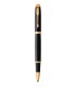 PARKER IM Rollerball, Black Lacquer, Gold trims, fine Point, Black ink Refill - Giftbox