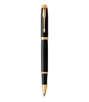 PARKER IM Rollerball, Black Lacquer, Gold trims, fine Point, Black ink Refill - Giftbox