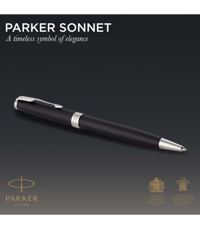 Parker Sonnet Ballpoint Pen | Matte Black Lacquer with Palladium Trim | Medium Point Black Ink | Gift Box