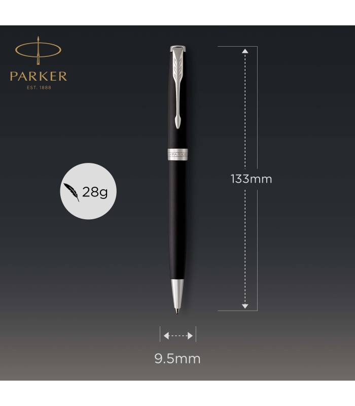 Parker Sonnet Ballpoint Pen | Matte Black Lacquer with Palladium Trim | Medium Point Black Ink | Gift Box