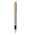 PARKER IM Rollerball, Brushed Metal, Gold trims, fine Point, Black ink Refill - Giftbox