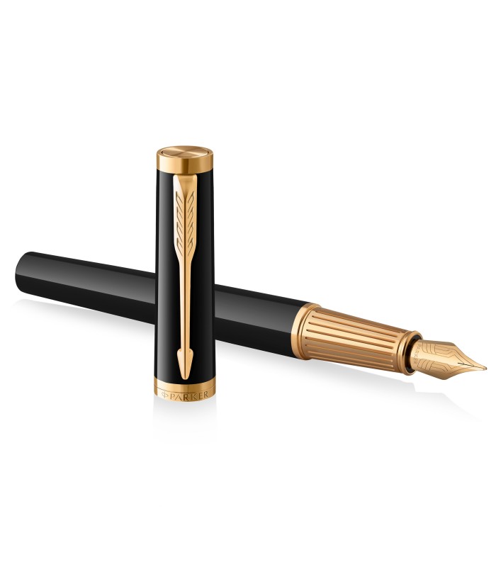 Parker Ingenuity Fountain Pen | Core Collection | Black with Gold Trim | Medium Nib| Black Ink | Gift Box