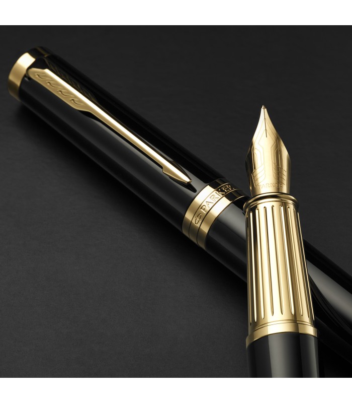 Parker Ingenuity Fountain Pen | Core Collection | Black with Gold Trim | Medium Nib| Black Ink | Gift Box
